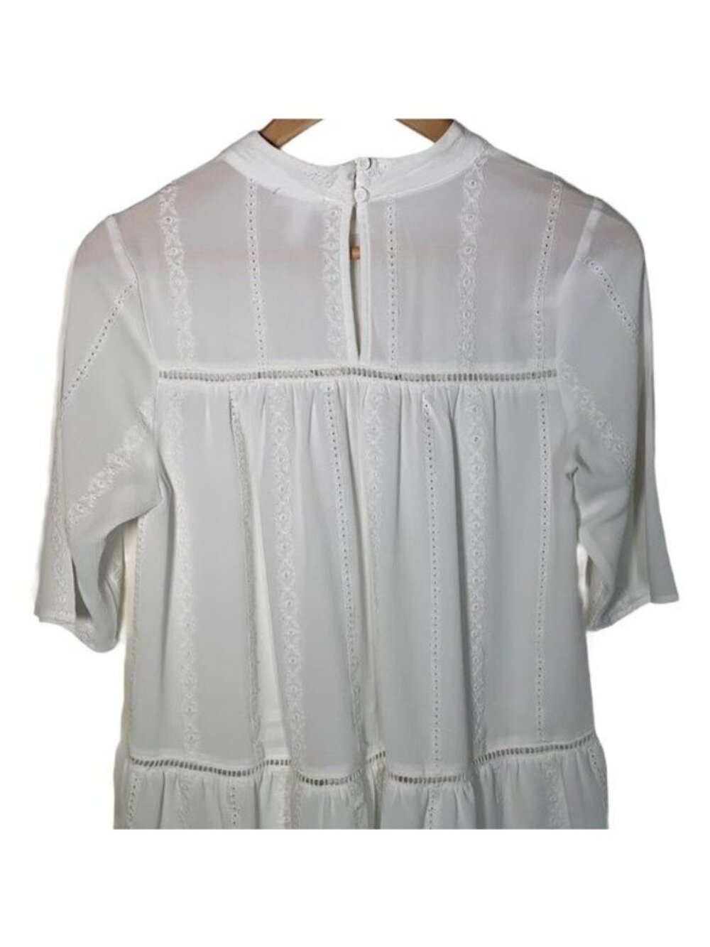 Leith Womens Small White Eyelet Lace Tiered Blouse Casual Top - Picture 8 of 11